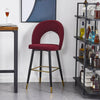Velvet Bar Stool Modern Breakfast Bar Chair Kitchen Barstool Backrest Metal Legs