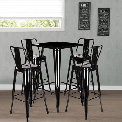Tolix Style Bistro Cafe Metal High Bar Chairs Stools Table Set Breakfast Kitchen