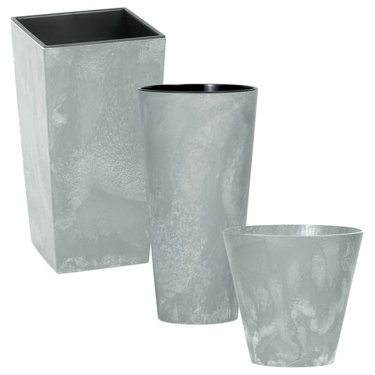 Tall Short Grey Concrete Effect Flower Plant Pot Indoor Outdoor Garden Planters