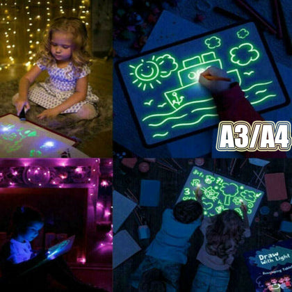Light Drawing Board Magic Painting Led Tracing Pad Writing Display Kids Toys A4
