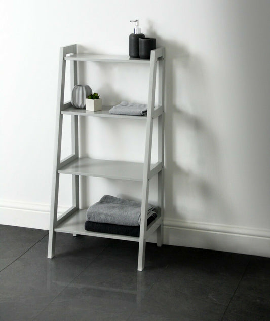 Grey White 4 Tier Ladder Style Storage Shelving Unit Bathroom Living Home House