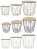 COFFEE SIDE TABLE METAL WIRE REMOVABLE WOOD TOP FOLDABLE ROUND STORAGE BASKET