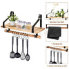 Large Wall Floating Shelf Kitchen Bathroom Storage Rustic Wood Rack With 8 Hooks