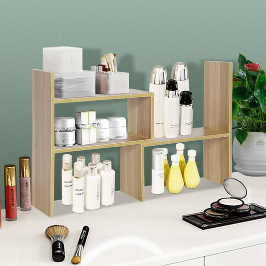 DIY Wooden Desktop Bookshelf Adjustable Desk Storage Rack Organizer Home Office