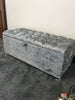 LARGE SLATE GREY CRUSHED VELVET OTTOMAN, TOYS STORAGE FOOTSTOOL, BLANKET BOX.