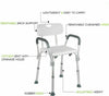 Height Adjustble Shower Seat Aluminium Bathroom Chair Elderly Aid with Arm&Back