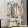 White Elegant Garment Dual Clothes Rack Rail Rolling Hanging Shelf Closet Storag