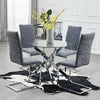 Clear Glass Dining Table and 4 Chairs Set PU Leather Cross Leg Kitchen Furniture