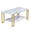 2-Tier Coffee Table Faux Marble Accent Rectangular Cocktail Table Tea Table