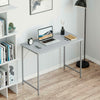 Grey Office Desk Computer Table Laptop PC Stand Wooden Top Metal Frame Room Unit