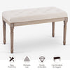 80cm Vintage French Hallway Dining Bench Chair Seat Rubberwood & Tufted Cushion