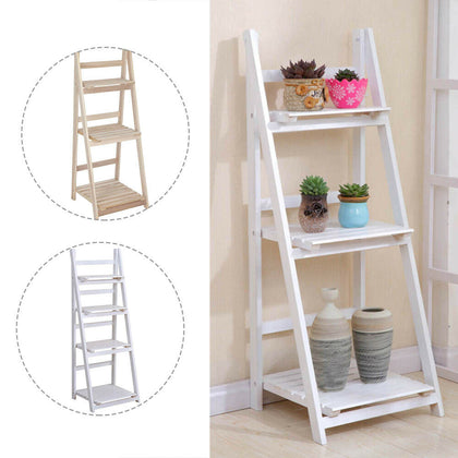 3Tier Wooden Ladder Folding Book Shelf Stand Plant Flower Display Shelving Rack