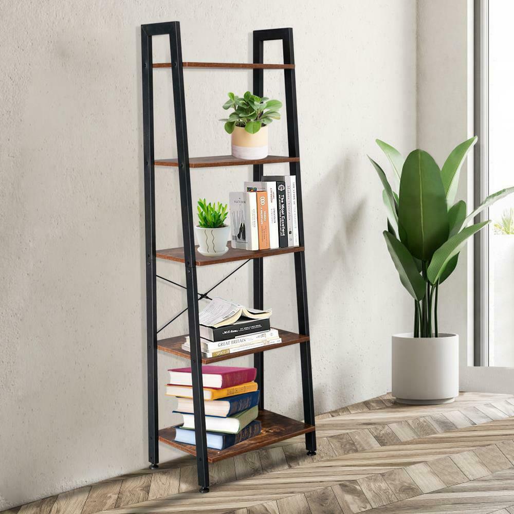 5-Tier Ladder Shelf Bookcase Bookshelf Plant Flower Stand Storage Metal Frame