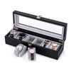 Mondeer Watch Box 6 Slots Watch Display Organizer w/ Glass Lid Black PU Leather