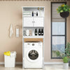 Over Toilet Cabinet Freestanding Washing Machine Rack W/ Open Shelves and Doors