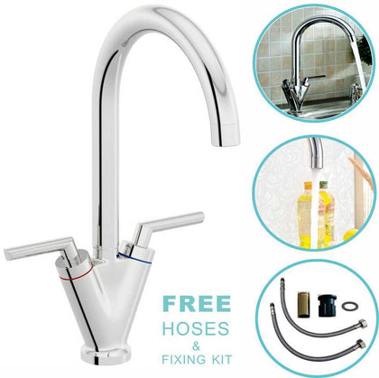 Modern Kitchen Sink Mixer Taps Swivel Spout Single Handle Tap Mono Chrome Faucet