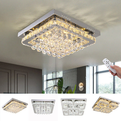 Modern Square Living Room Lamp LED Celling Light Crystal Pendant Chandelier Home