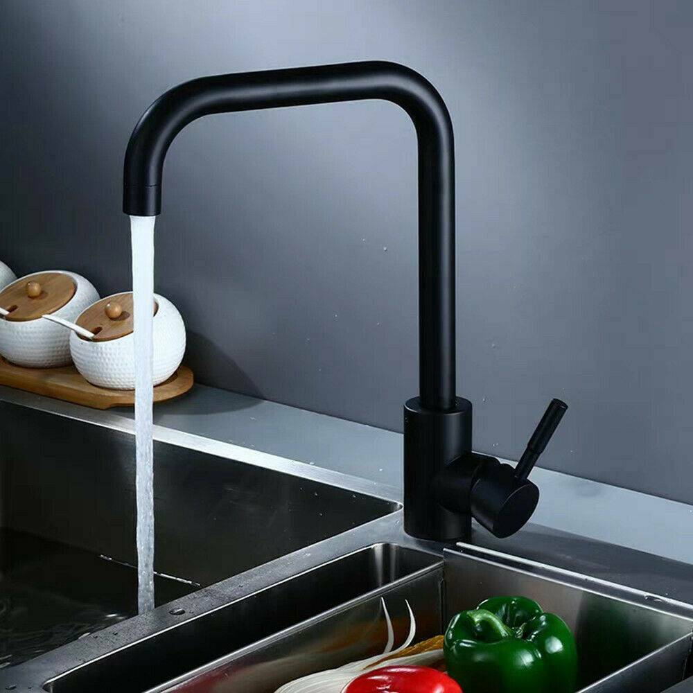 Modern Kitchen Sink Mixer Taps Single Lever Swivel Spout Black Mono Tap Faucet