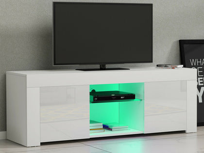 Modern White TV Cabinet Stand Unit 2 Doors Sideboard with LED Lights Living Room