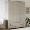White Wash Pine 3 Door Triple Wardrobe with Drawers - Hampton HPT003