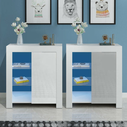 Moden Sideboard Cabinet Storage Cupboard High Gloss Door Glass Shelf LED Light