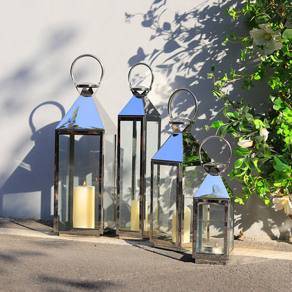 Garden Candle Lantern Stainless Steel & Glass Candle Holder- 5 Sizes Available