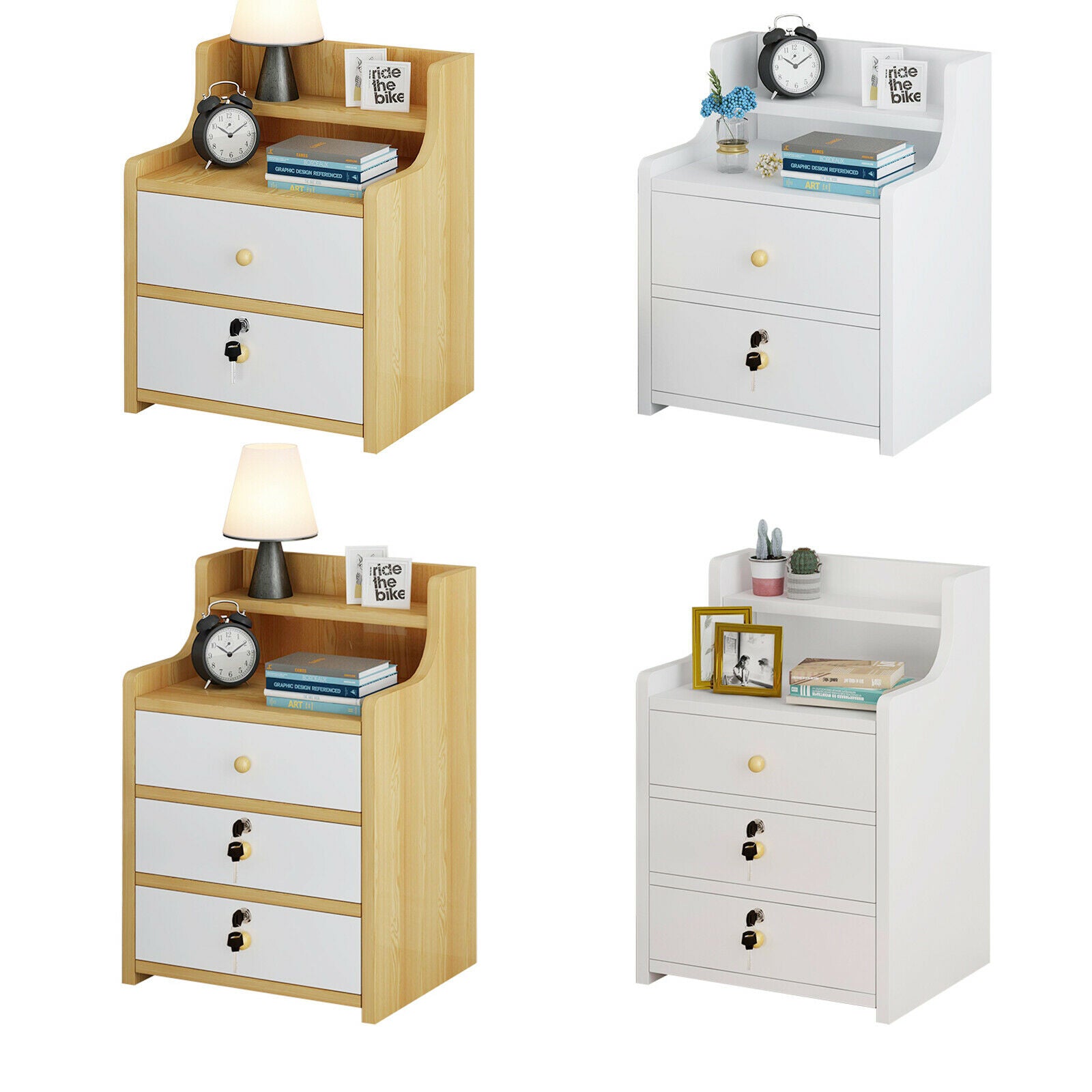 Bedside table with lock store and key