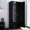 High Gloss 2 Door Black Mirrored Wardrobe Storage Hanging Rail Bedroom Furniture