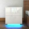 High Gloss Bedside Table Nightstand Cabinet 2 Drawers RGB LED Light Modern White