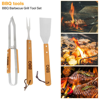 Professional 3Pcs Stainless Steel BBQ Cooking Utensil Set Spatula Tongs and Fork
