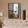 Window Style Garden Wall Mounted Mirror Brown Shutter Window IndoorOutdoor Decor