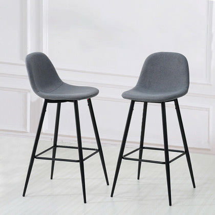 Set of 2 Barstools Grey Fabric Metal Legs Footrest Bar Stools Pub Salon Chairs