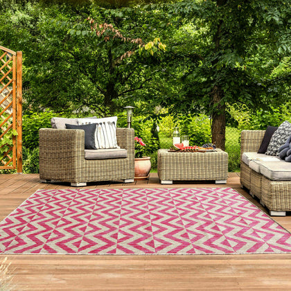 NEW Pink Blush Geometric Outdoor Patio BBQ Garden Washable Easy Clean Area Rug