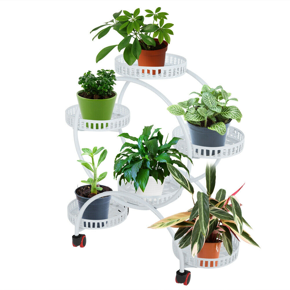 6 Holder Metal Flower Pot Plant Stand Rack Display Shelf Indoor Outdoor Garden