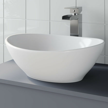 Bathroom Vanity Wash Basin Sink Countertop Oval Curved White Modern 410 x 330mm