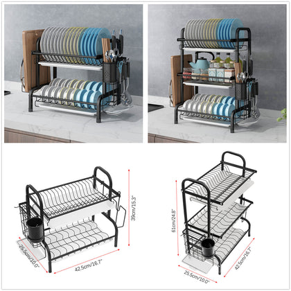 2&3 Tier Stainless Steel Kitchen Rack Drying Drain Holders Plate Dish Shelf