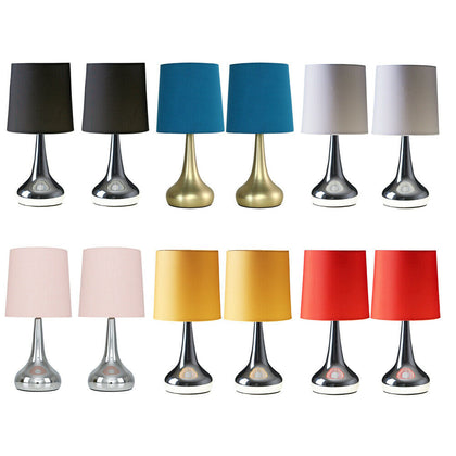 Pair of Modern Touch Dimmer Bedside Lounge Table Lamps LED Light Bulb Chrome