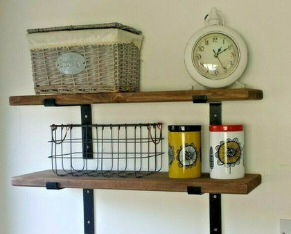 Rustic Wooden Shelf Metal Wall Floating Shelves Brackets Scaffold Board Storage