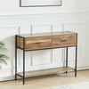 Narrow Slim Console Table Retro Wooden 2 Drawers Open Storage Shelf Hallway Desk