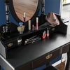 Nishano Dressing Table 3 Drawer Stool Black Mirror Bedroom Makeup Desk Dresser