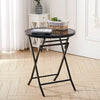 Indoor Outdoor Folding Table Glass Top Iron Frame Garden Bistro Table 60/80cm