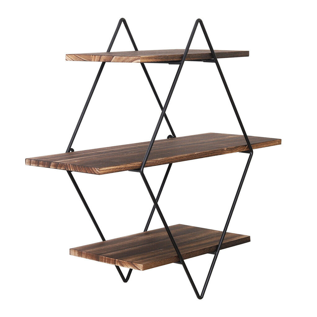 3 Tiers Diamond Floating Shelf Wall Mounted Storage Shelving Vintage Wooden Rack