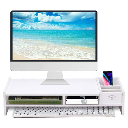 2-Tier Wood Computer Monitor Riser Laptop Desktop Organizer Storage Shelf Stand