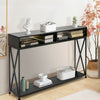 Console Table X-Shaped Sofa Side End Table w/2 Compartments & Storage Shelf