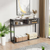 Console Table Wooden Hall Desk Side End Table Storage Shelf w/ Black Metal Frame