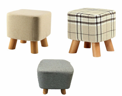 New Luxury Padded Wooden/Linen Footstool Square Pouffe 4 Legs