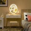 Vanity Makeup Dressing Table Wooden Cosmetic Table Stool Set W/ Light & Mirror