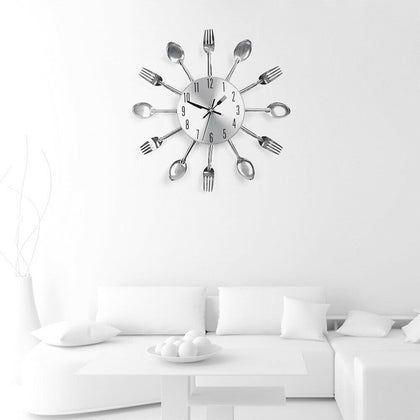 3D Removable Modern Creative Cutlery Kitchen Spoon Fork Wall Clock Home Decor UK