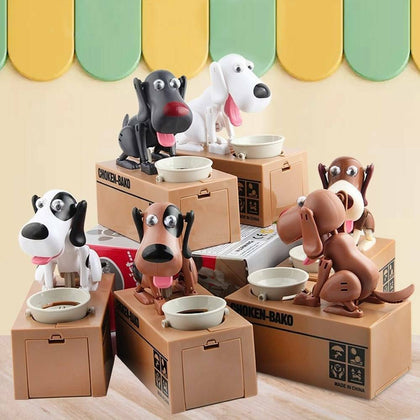 Pet Dog Stealing Eating Coin Money Penny Cents Puppy Storage Bank Saving Box