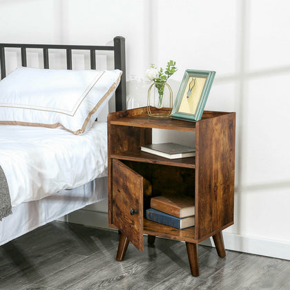 HOOBRO Bedside Tables Nightstand with Door Side Table End Table Pine Legs